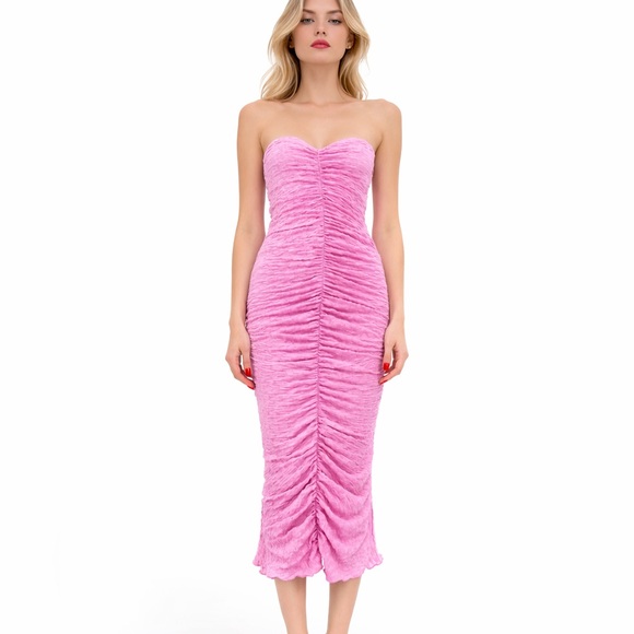 Urban Outfitters Dresses & Skirts - Urban Outfitters Women’s Small Pink UO Nadia Ruched Strapless Midi Bodycon Dress